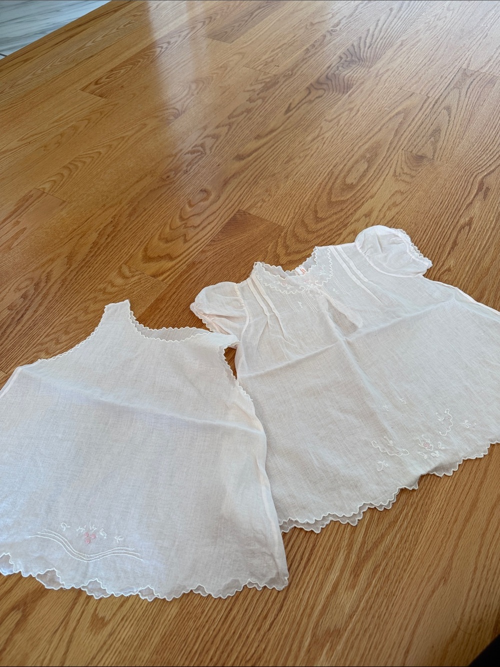 Vintage Delicate White Cotton Baby Dresses - Set of 2